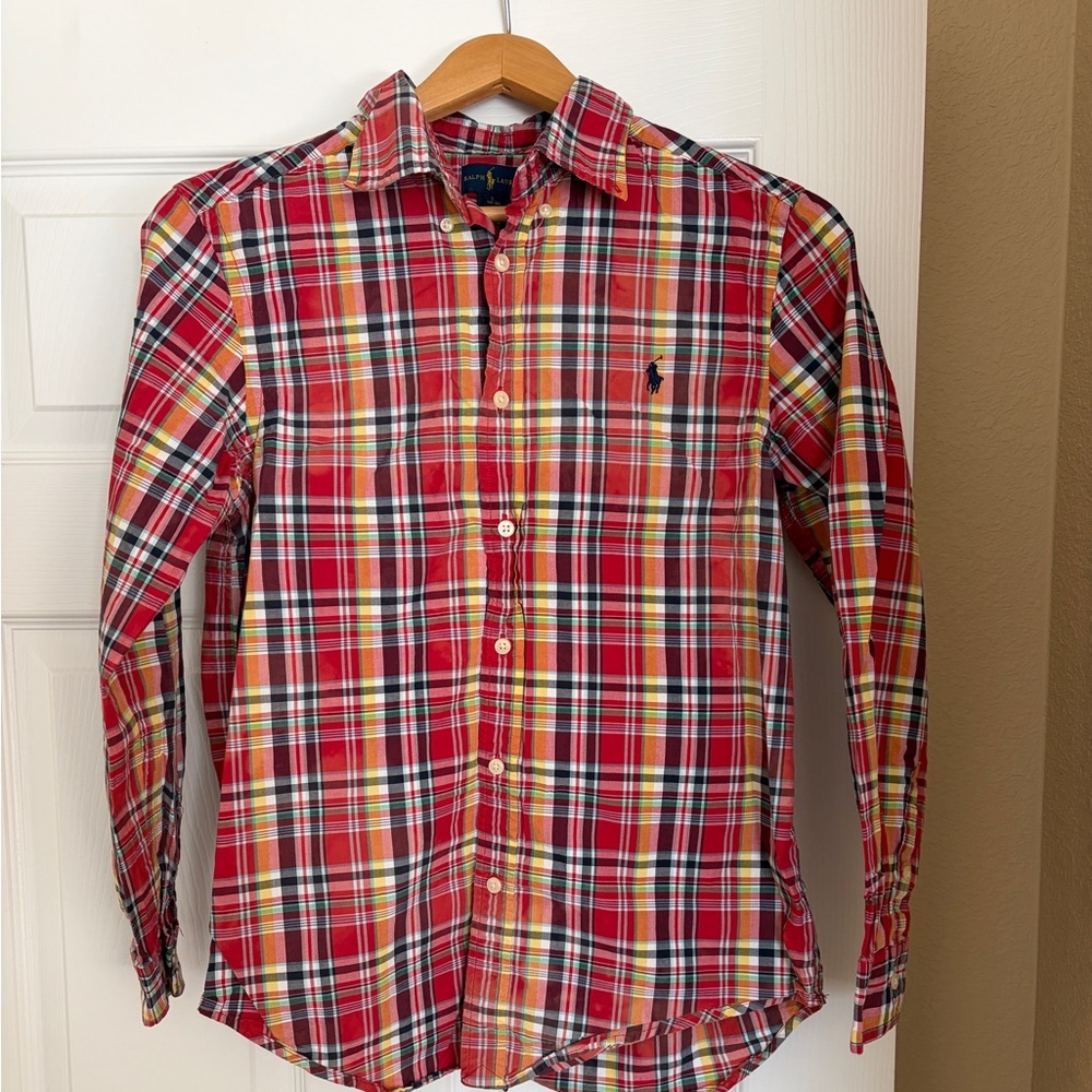 Ralph Lauren Plaid Button Down Shirt Boy’s Size Large (14-16) Preppy Classic Q10